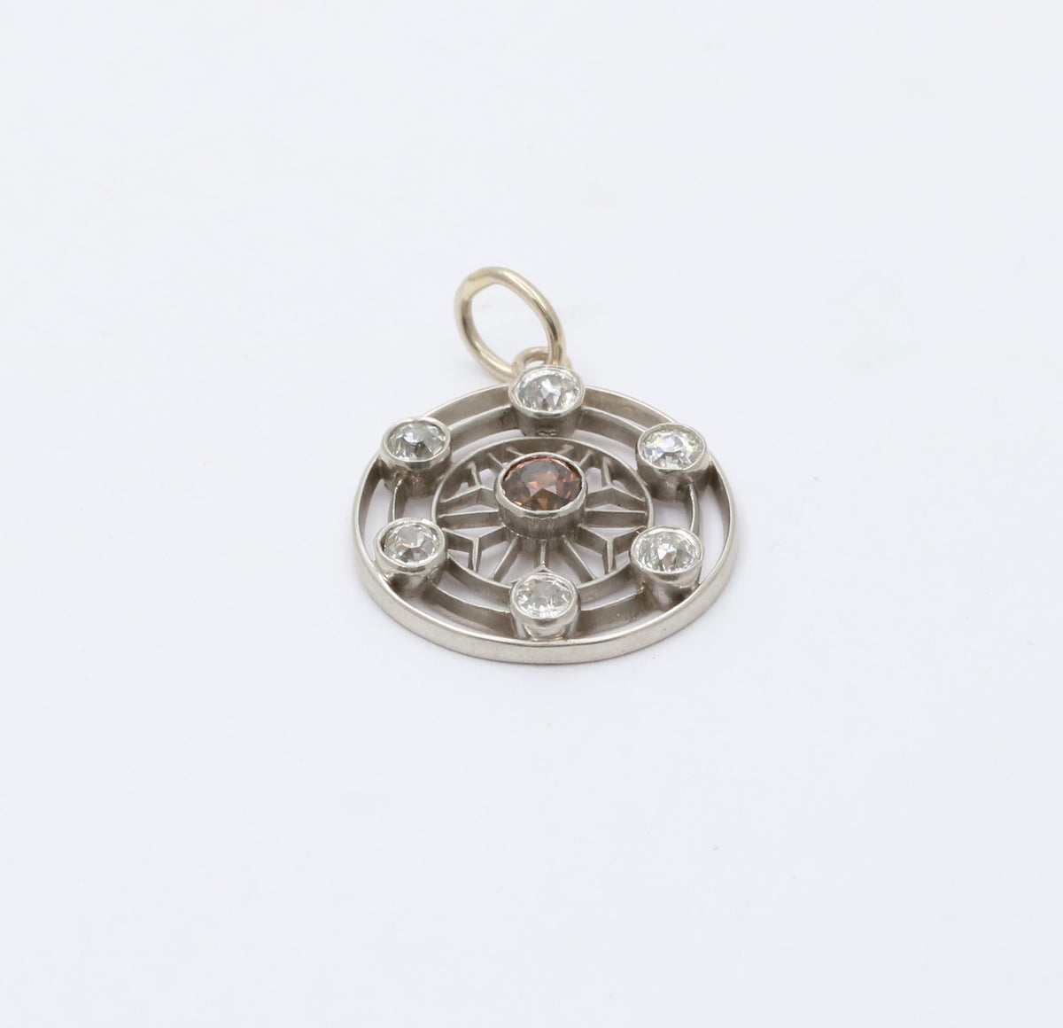 Art Deco Platinum and 0.66 Carat Diamond Circle Charm, Antique Filigree Pendant