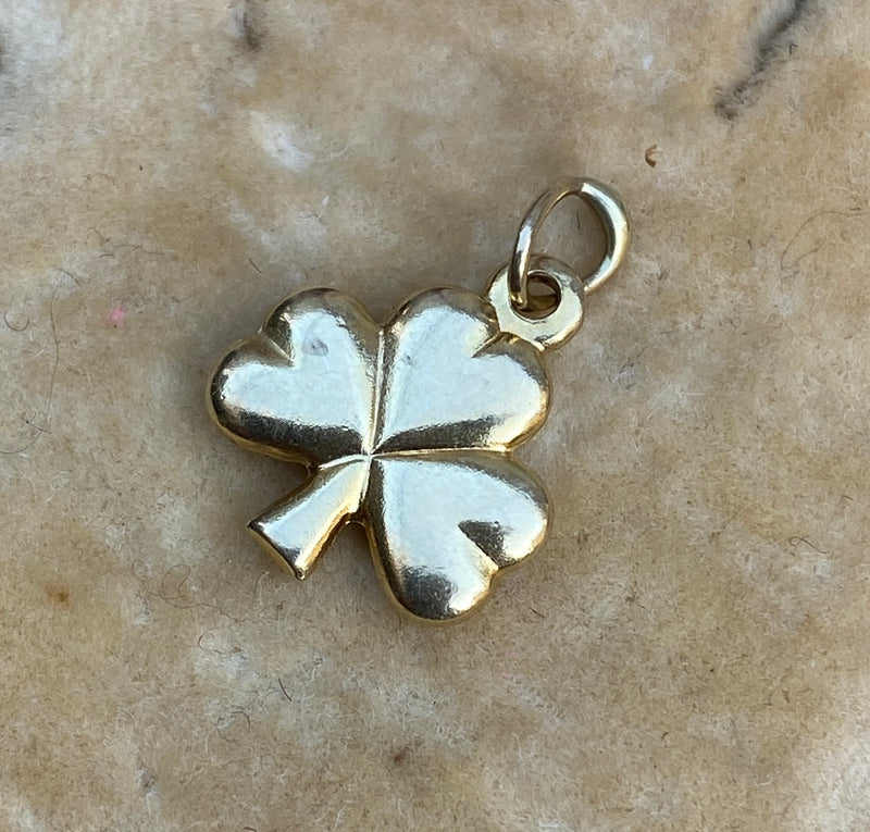 Small Vintage 14K Gold Puffy Clover Charm