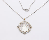 Art Deco Platinum 18K Gold, Diamond, Mother-of-Pearl Mother and Child Pendant, Necklace
