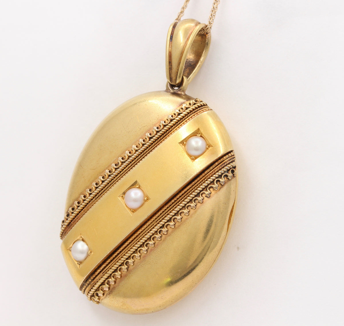 Large Victorian 18K Gold and Split Pearl Locket, Antique Pendant