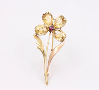 Vintage 14K Bicolor Gold, Citrine Pansy Flower Pin, Vintage Brooch