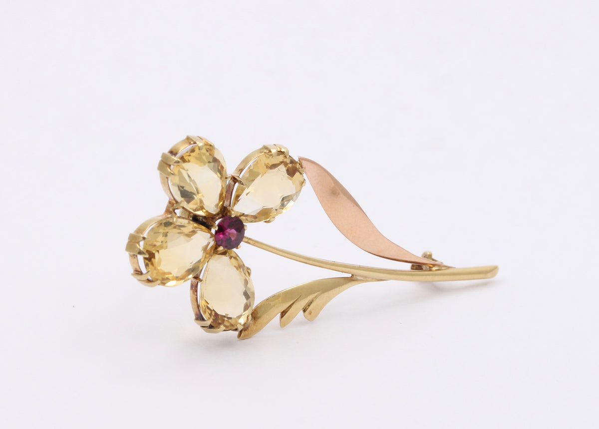 Vintage 14K Gold and Diamond Pansy Flower Pin, Brooch