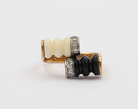 Vintage 14K Gold Onyx and Bone, Diamond Bypass Ring, Funky Statement