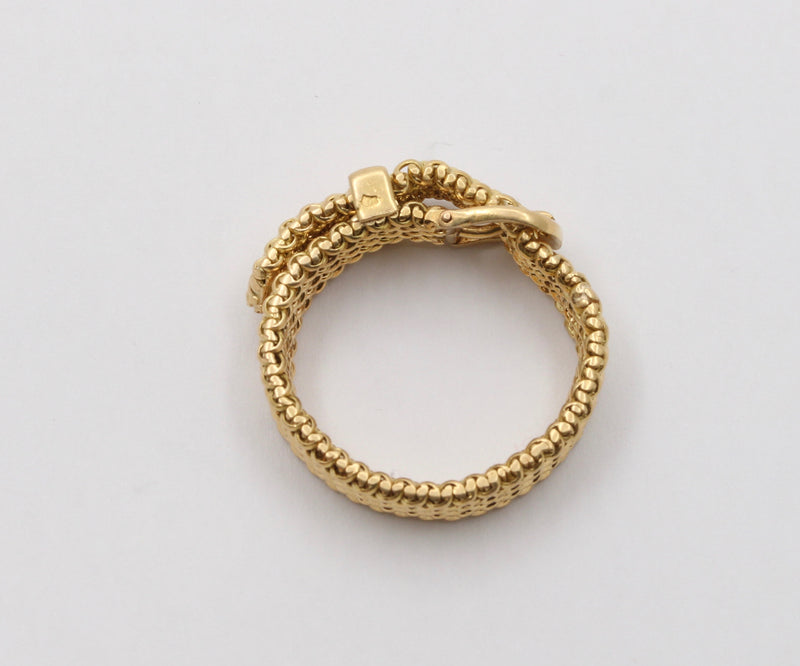 Vintage French 18K Gold Mesh Buckle Band, Size 10 Stacking Ring