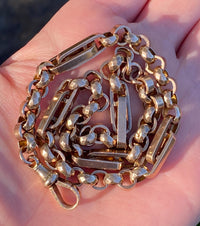 Victorian 9K Rose Gold Trombone Link Watch Chain, 15” Long