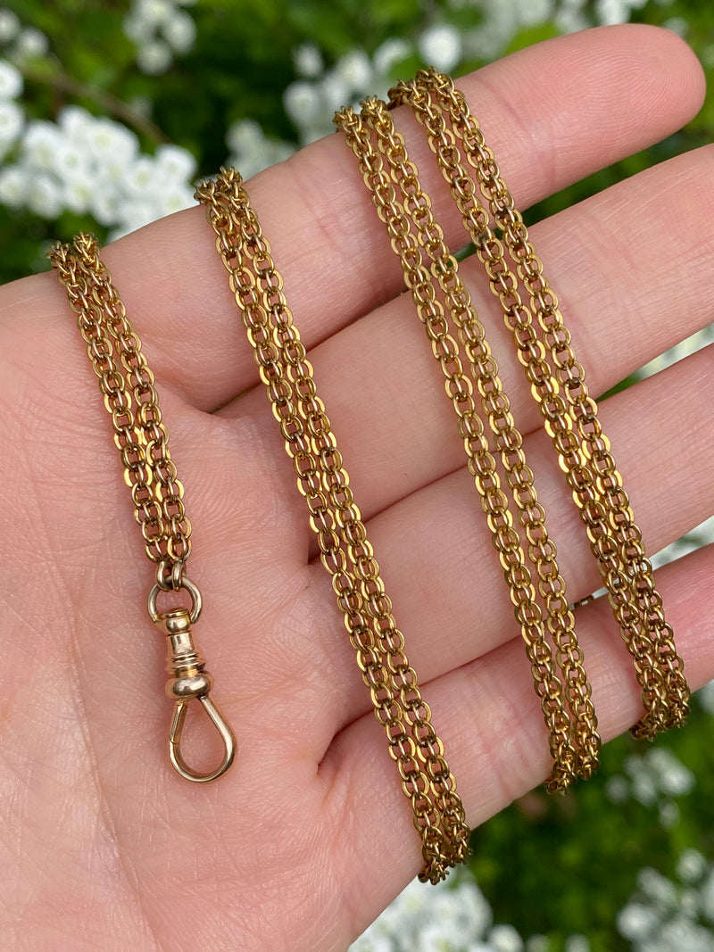 Victorian 14K Gold Open Link Longuard Chain, 49.5” Long