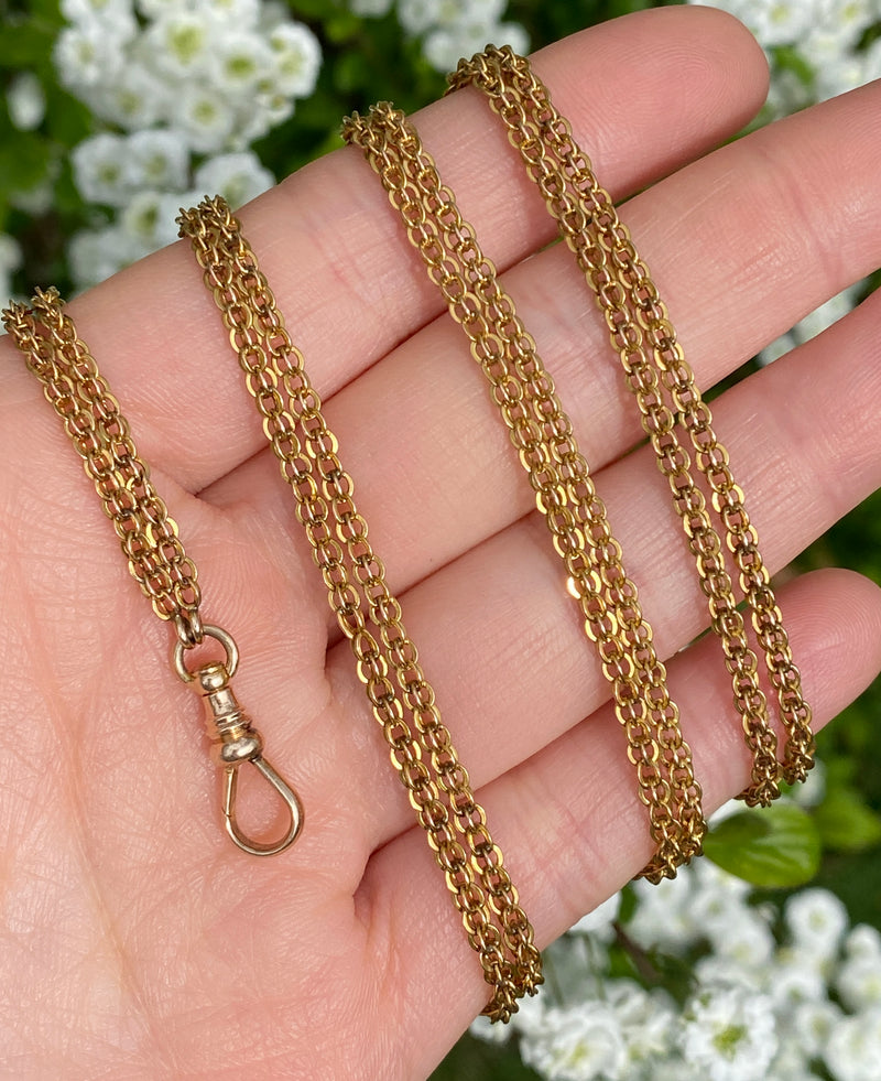 Victorian 14K Gold Open Link Longuard Chain, 49.5” Long