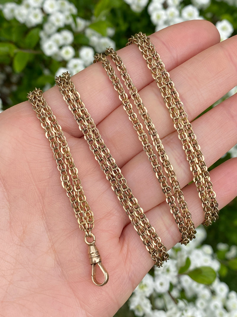 Victorian 14K Gold Open Link Longuard Chain, 54” Long