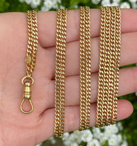 Art Deco 14K Gold Curb Link Longuard Chain, 60” Long