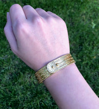 Vintage Zolotas 18K Gold Buckle Wide Bangle, Greek Designer Stacking Bracelet