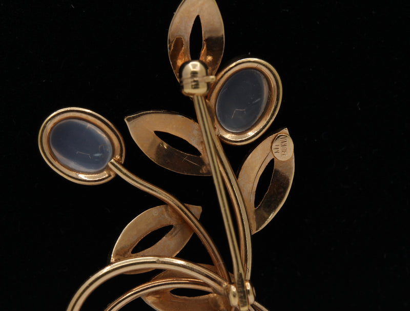 Vintage 14K Gold and Moonstone Abstract Floral Pin - alpha-omega-jewelry