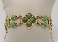 Vintage 14K Gold Link and Green Jade Bohemian Style Stacking Bracelet