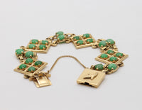 Vintage 14K Gold Link and Green Jade Bohemian Style Stacking Bracelet