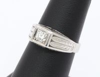 Art Deco Diamond and 14K White Gold Unisex Band Engagement Ring