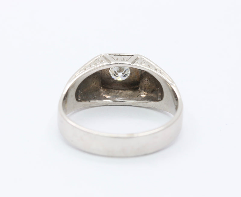 Art Deco Diamond and 14K White Gold Unisex Band Engagement Ring