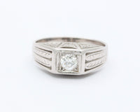 Art Deco Diamond and 14K White Gold Unisex Band Engagement Ring