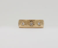 Vintage 14K Gold Four Stone Diamond Star Stacking Band, Wedding Anniversary Ring