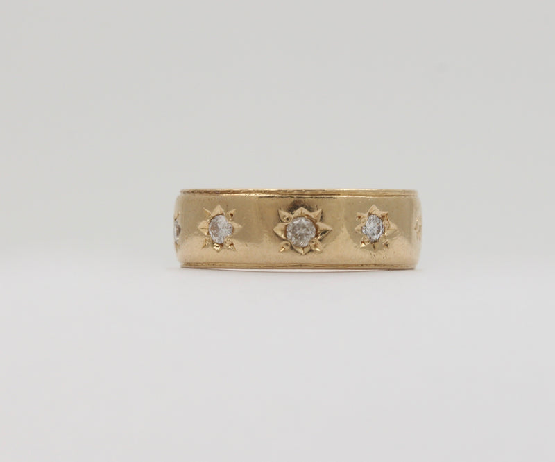 Vintage 14K Gold Four Stone Diamond Star Stacking Band, Wedding Anniversary Ring