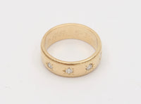 Vintage 14K Gold Four Stone Diamond Star Stacking Band, Wedding Anniversary Ring