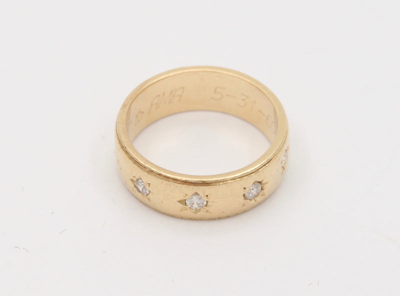 Vintage 14K Gold Four Stone Diamond Star Stacking Band, Wedding Anniversary Ring