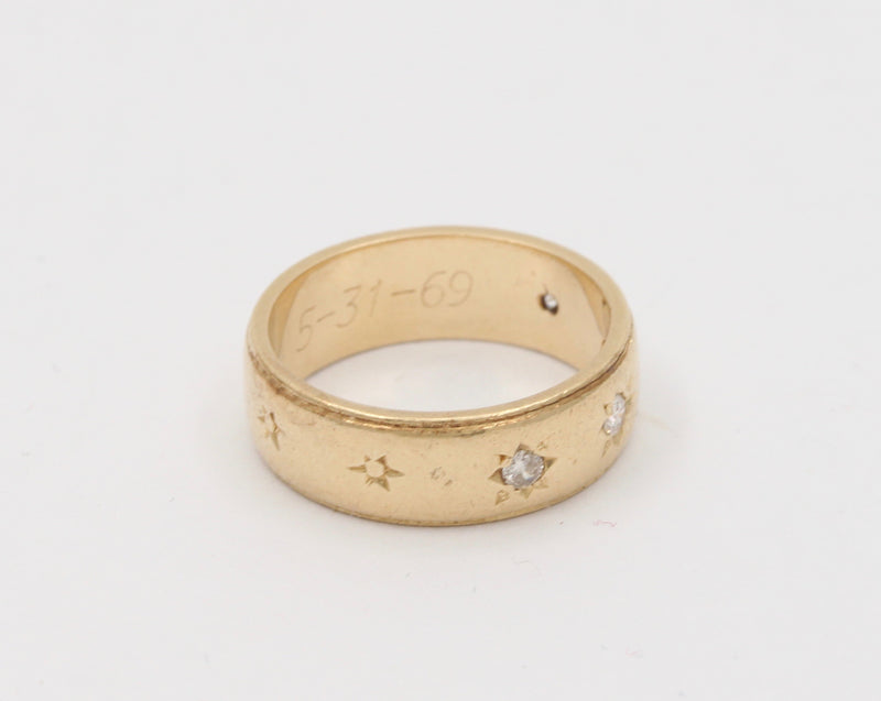 Vintage 14K Gold Four Stone Diamond Star Stacking Band, Wedding Anniversary Ring