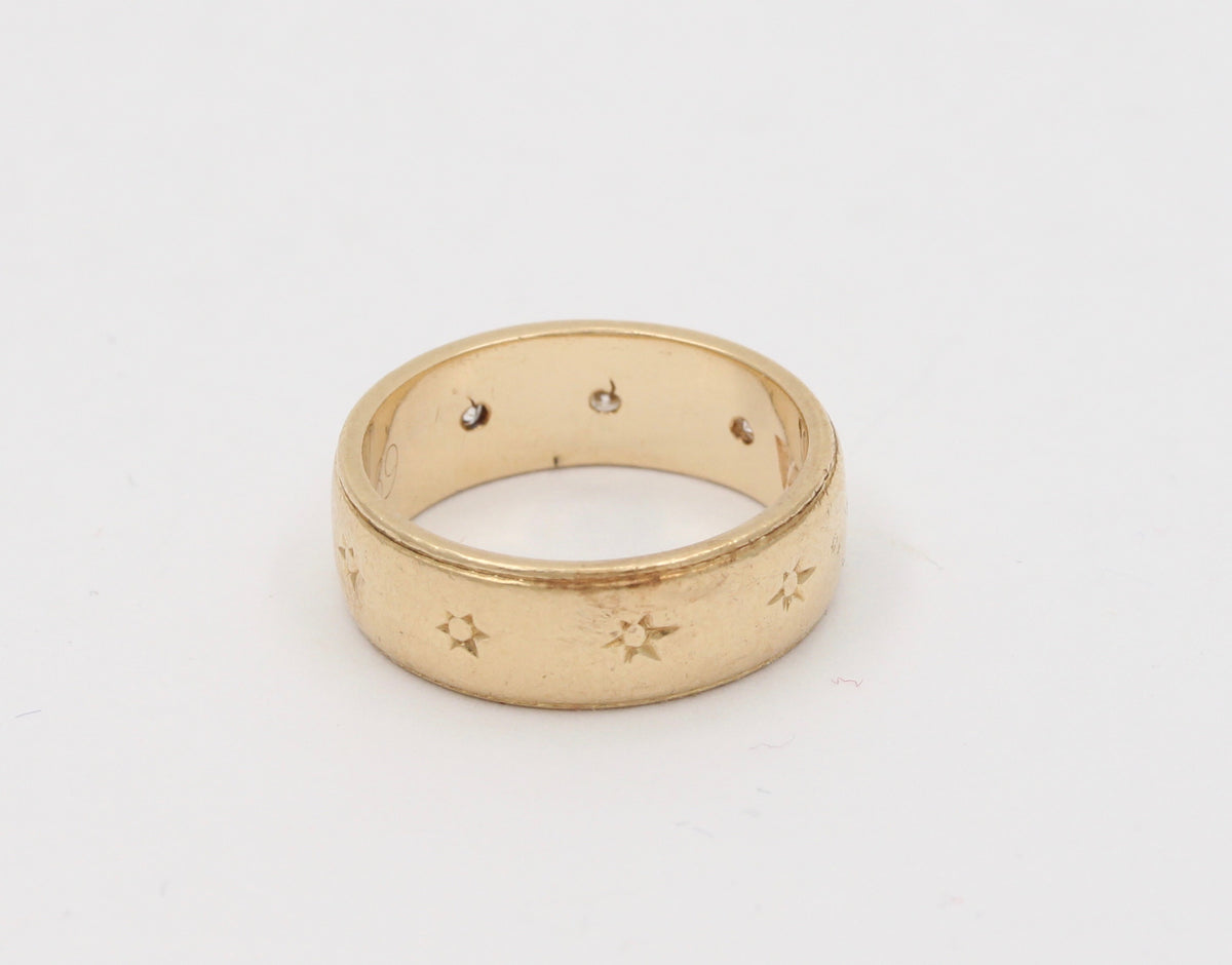 Vintage 14K Gold Four Stone Diamond Star Stacking Band, Wedding Anniversary Ring