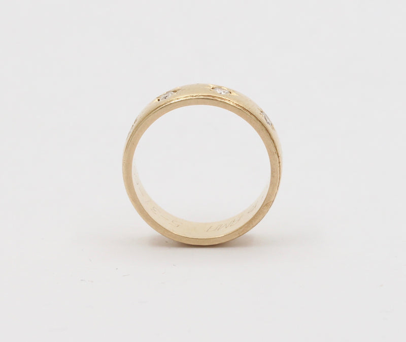 Vintage 14K Gold Four Stone Diamond Star Stacking Band, Wedding Anniversary Ring