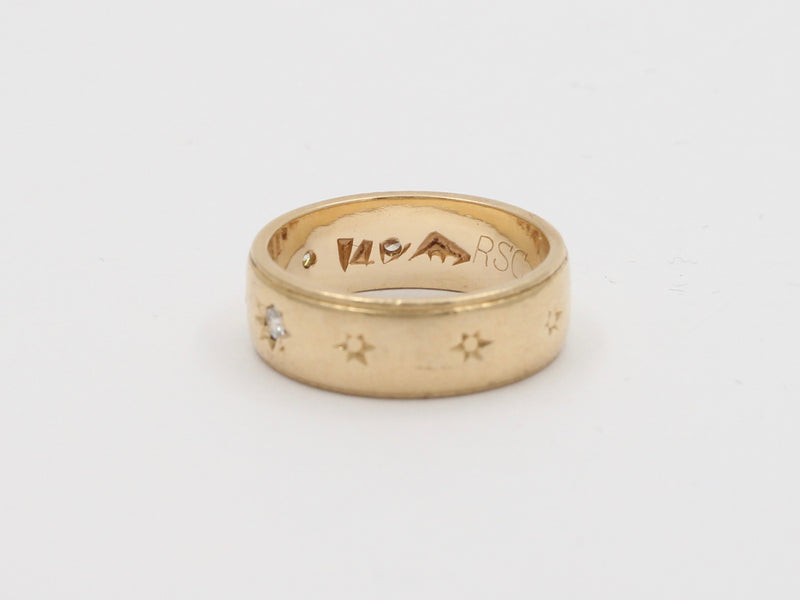 Vintage 14K Gold Four Stone Diamond Star Stacking Band, Wedding Anniversary Ring