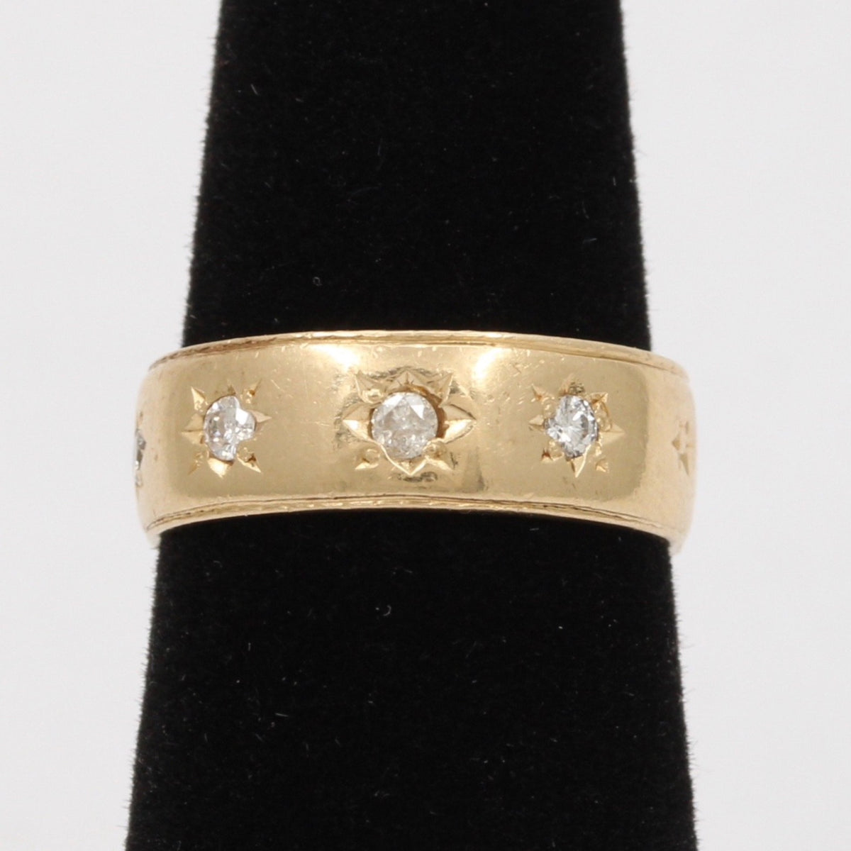 Vintage 14K Gold Four Stone Diamond Star Stacking Band, Wedding Anniversary Ring