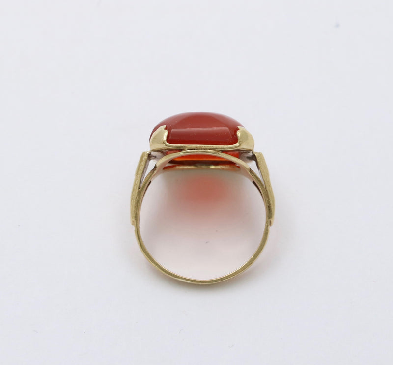 Art Deco Carnelian Agate and 10K Gold Ring