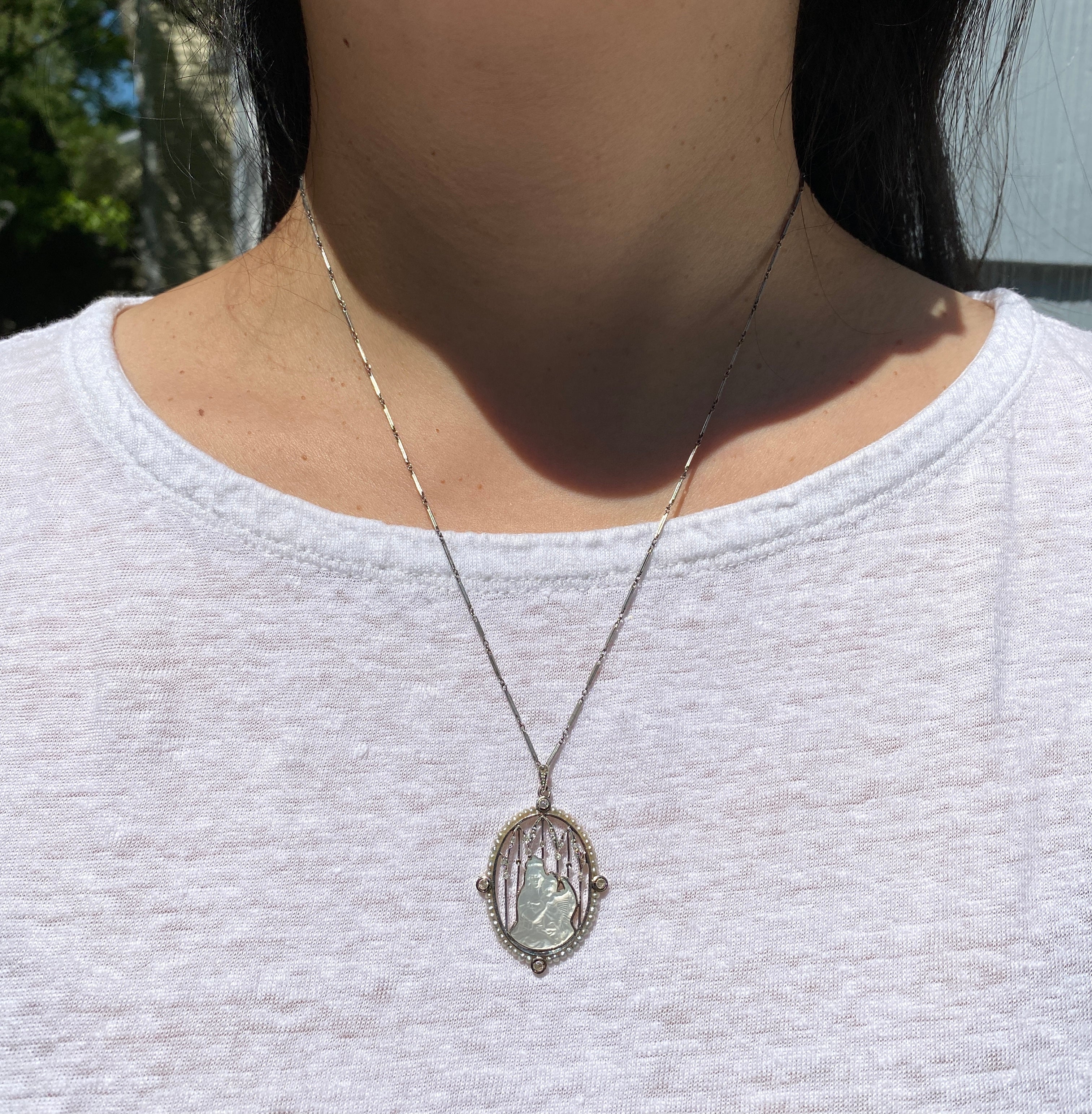 Art Deco Style Opal Diamond Pendant Necklace 18Ct Gold 8Ct Opal – Antique  Jewellery Online