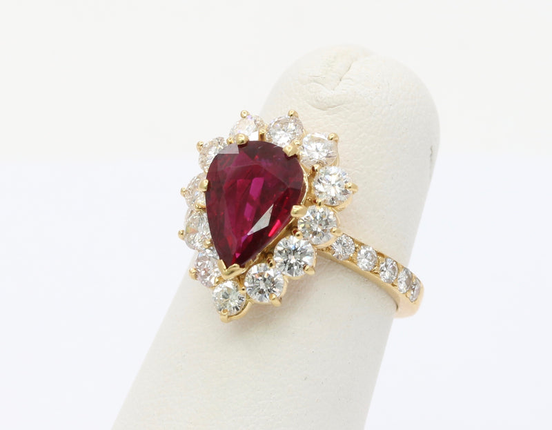 AGL Certified 1.98 Carat Ruby and 1.5 Carat Diamond Halo Ring