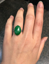 Art Deco GIA Certified “A” Jadeite Jade Platinum and Diamond Ring - alpha-omega-jewelry