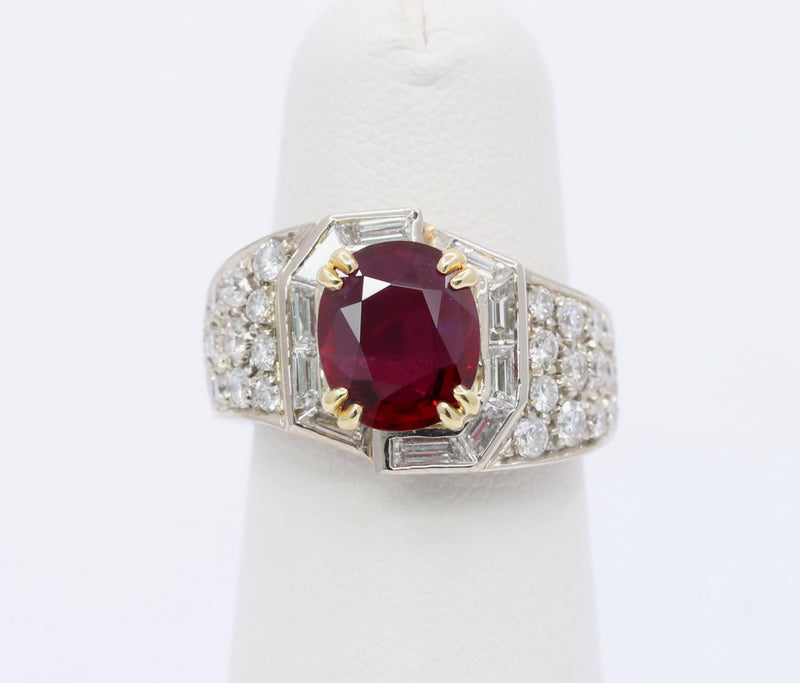 GIA Certified 1.8 Carat Ruby and 1.5 Carat Diamond 18K Gold Cocktail Dinner Ring