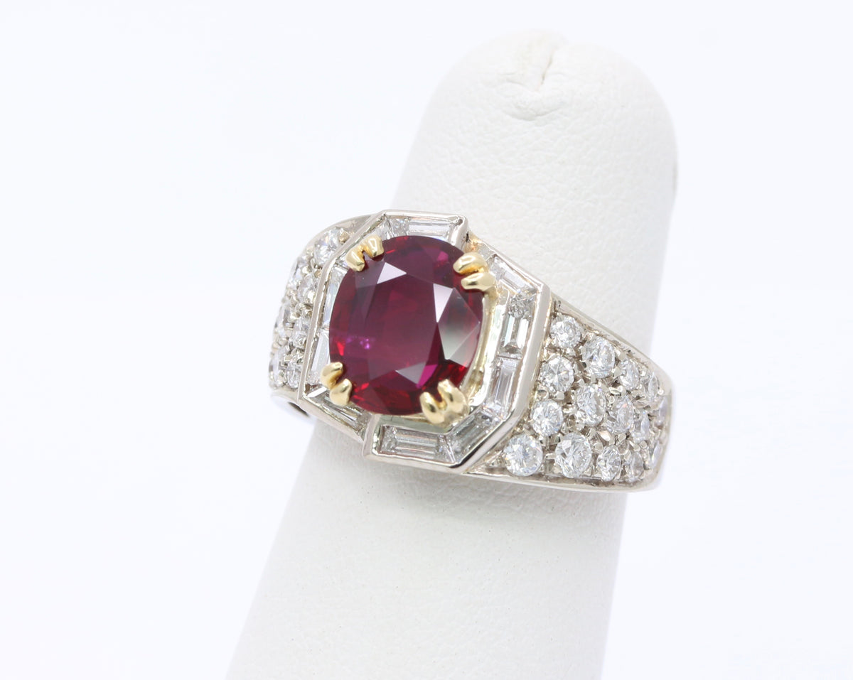 GIA Certified 1.8 Carat Ruby and 1.5 Carat Diamond 18K Gold Cocktail Dinner Ring