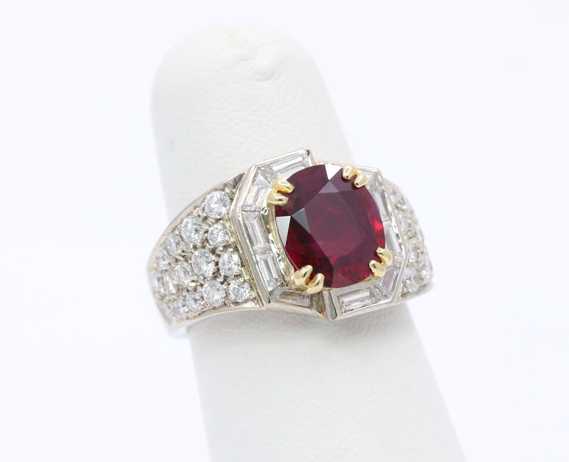 GIA Certified 1.8 Carat Ruby and 1.5 Carat Diamond 18K Gold Cocktail Dinner Ring