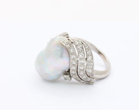 Vintage Baroque Pearl and 1 Carat Diamond Platinum Dinner Ring