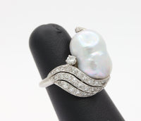 Vintage Baroque Pearl and 1 Carat Diamond Platinum Dinner Ring