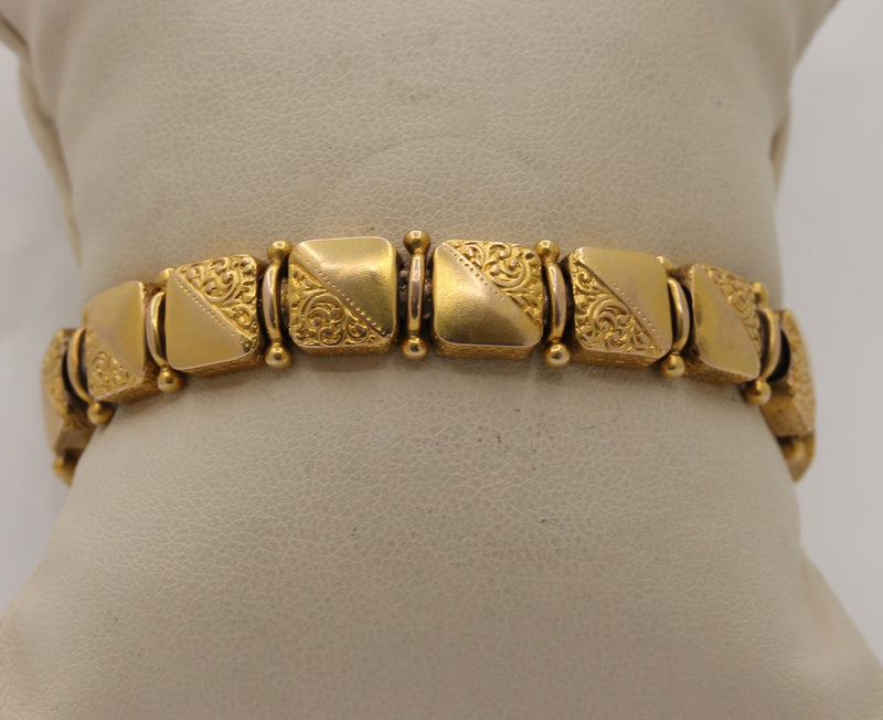 Late Victorian 18K Gold Double Sided Panel Reversible Slide Bracelet