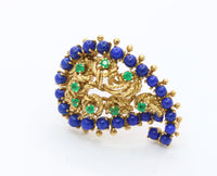 Vintage 18K Gold Lapis Lazuli and Emerald Paisley Brooch Clip