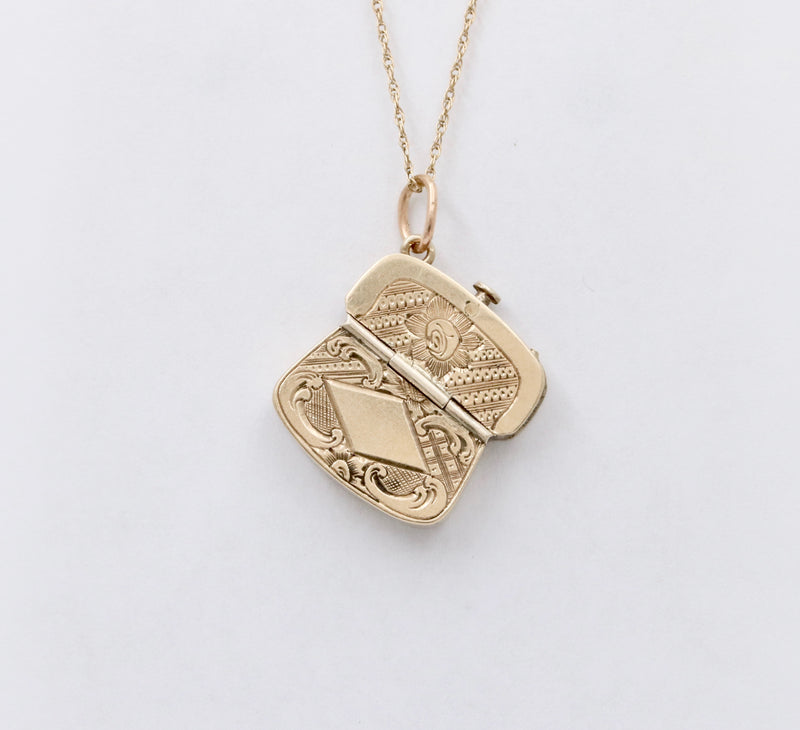 Victorian 14K Gold Purse Charm, Articulated Antique Pendant