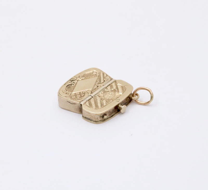 Victorian 14K Gold Purse Charm, Articulated Antique Pendant
