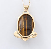 Large Vintage 14K Gold and Carved Tiger Eye Winged Scarab Pendant, Charm