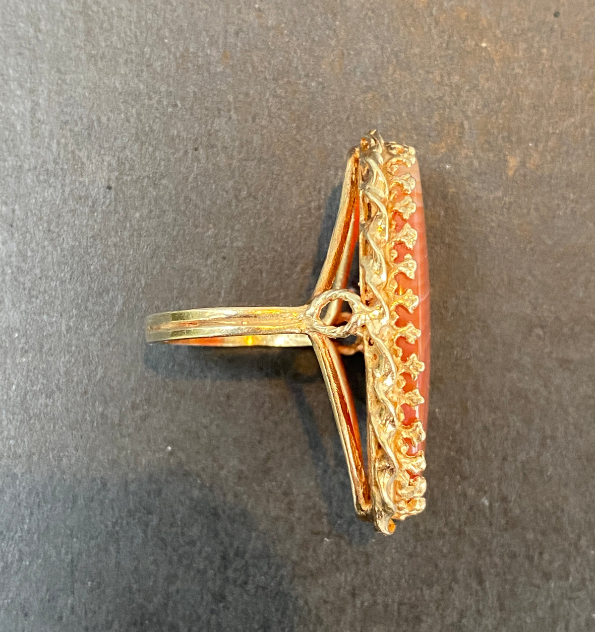 Large Vintage Banded Agate 14K Gold Statement Ring