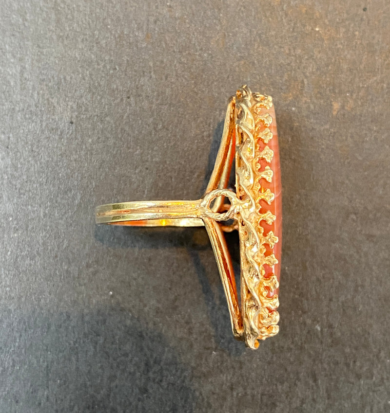 Large Vintage Banded Agate 14K Gold Statement Ring