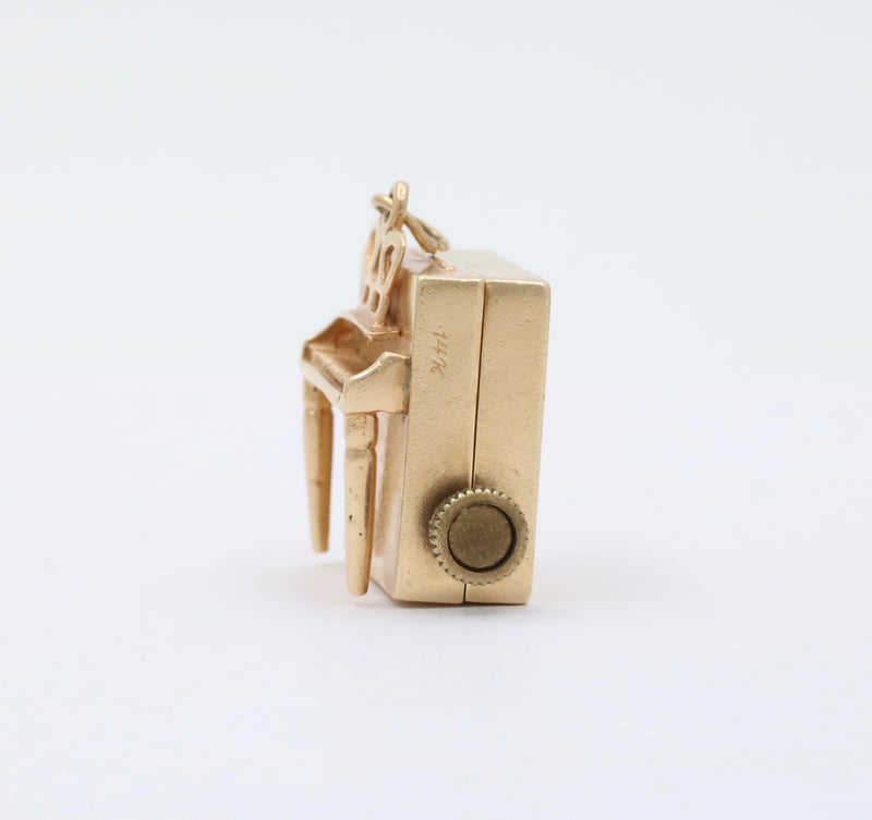 Vintage Mechanical Wind Up Music Box Piano Charm, Rare 14K Gold Pendant