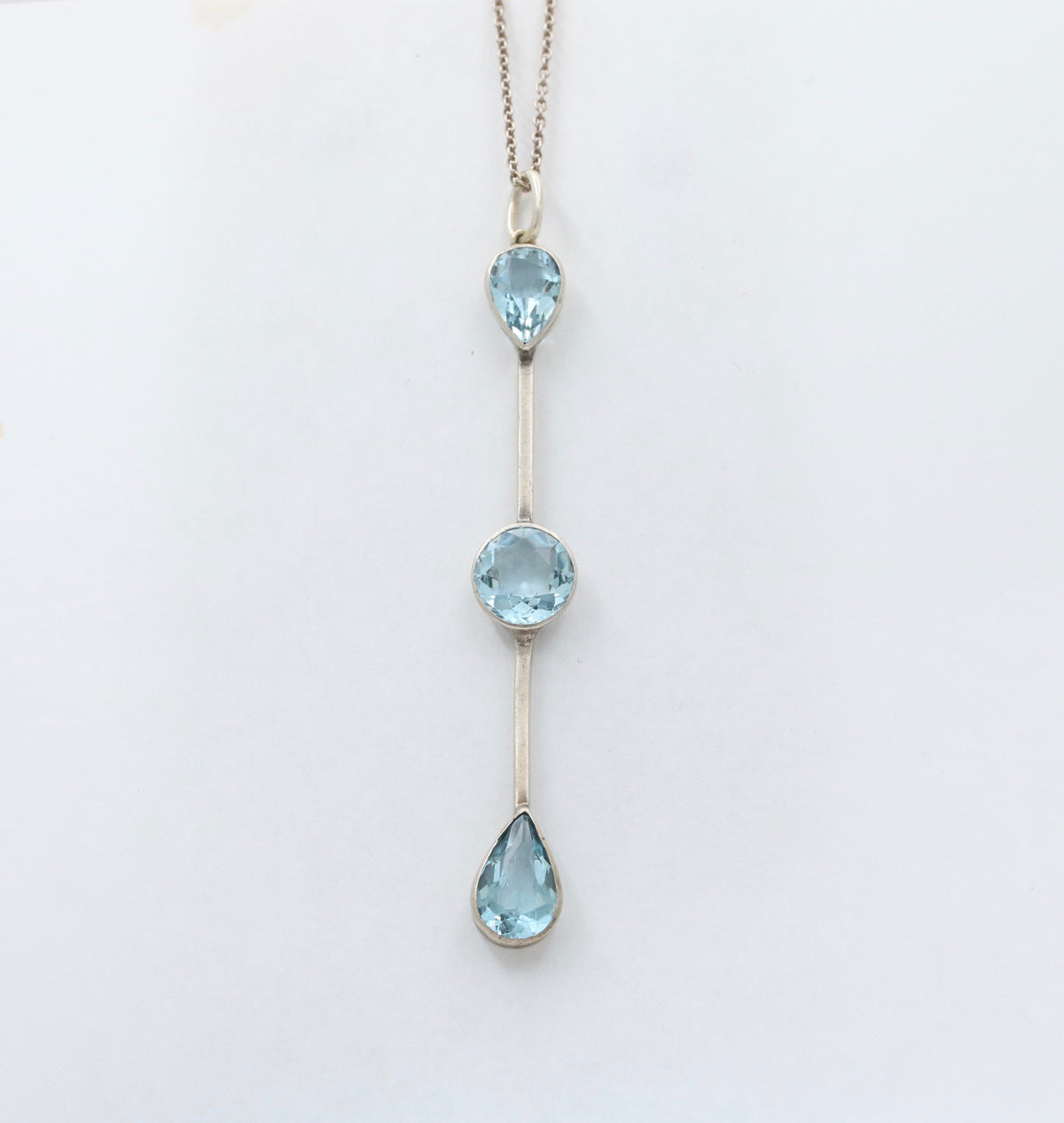 Art Deco Aquamarine and Sterling Silver Line Pendant, Antique Charm