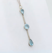 Art Deco Aquamarine and Sterling Silver Line Pendant, Antique Charm