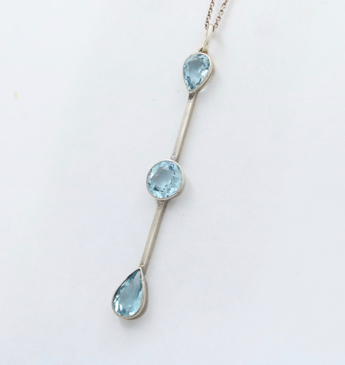 Art Deco Aquamarine and Sterling Silver Line Pendant, Antique Charm