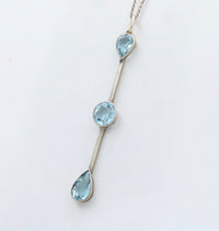 Art Deco Aquamarine and Sterling Silver Line Pendant, Antique Charm